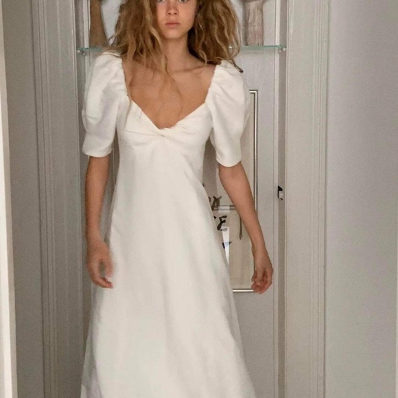 Zara Blogger's Favorite L Linen Blend Knotted Rustic Puff Sleeve Midi Dress - Picture 1 of 7